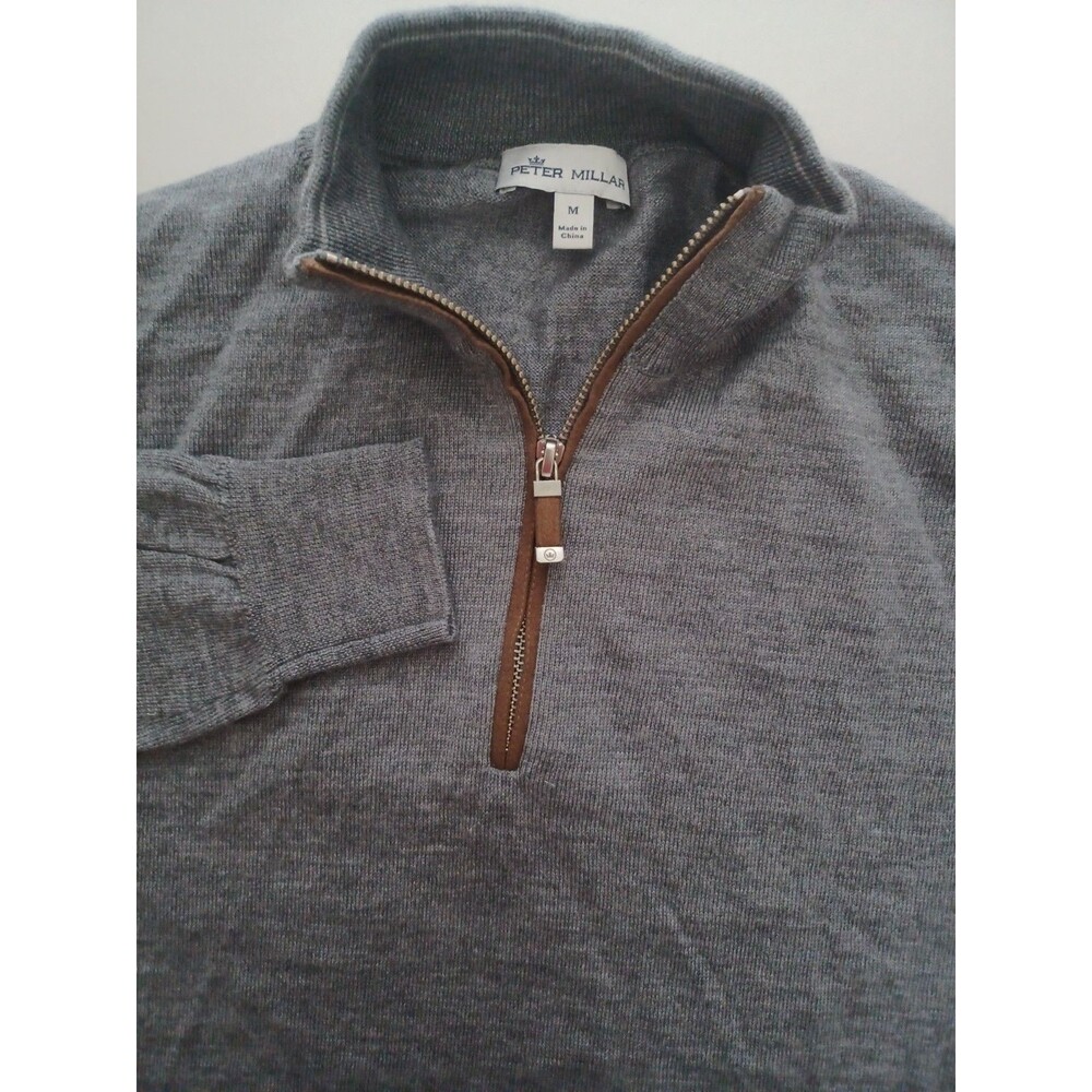 Peter Millar Autumn Crest Sweater Medium 1/4 Zip Merino Wool Blend Golf Suede